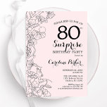 Blush Surprise 80th Birthday Party Invitation<br><div class="desc">Blush pink and white floral surprise 80th birthday party invitation. Elegant modern design featuring botanical accents and typography script font. Simple floral invite card perfect for a stylish female surprise bday celebration. Can be customized to any age. Printed Zazzle invitations or instant download digital printable template.</div>