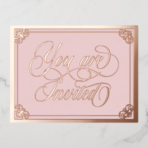 Blush Swirly Ornate You Are Invited Wedding Foil Invitation Postcard