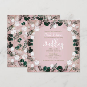 Blush Taupe Cotton Floral Greenery Rustic Wedding Invitation