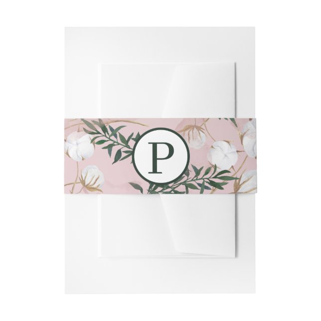Blush Taupe Cotton Floral Greenery Rustic Wedding Invitation Belly Band (Front Example)