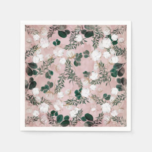 Blush Taupe Cotton Floral Greenery Rustic Wedding Napkin