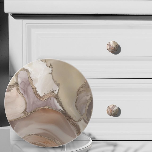 Blush Taupe liquid marble and gold  Ceramic Knob (Creator Uploaded)