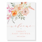Blush Teal Spring Floral Baby Shower Welcome Sign