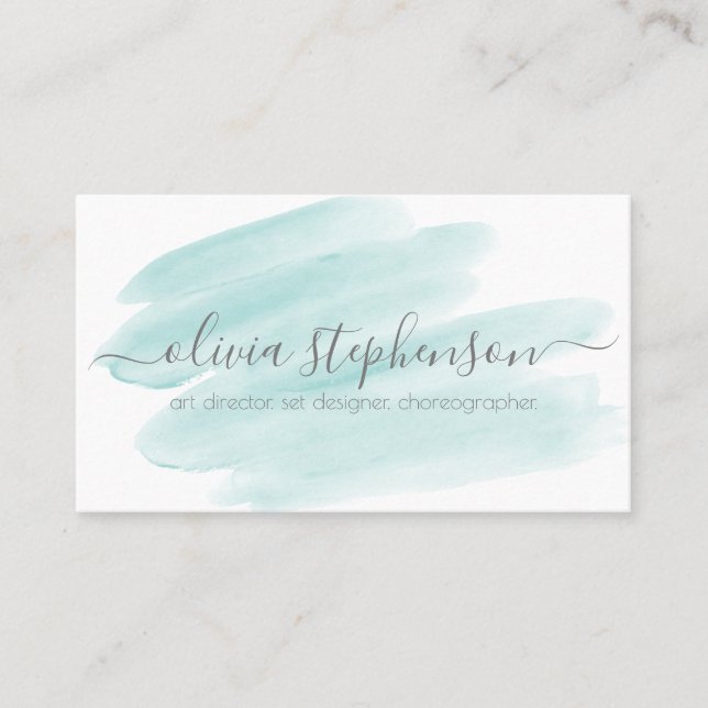 Blush Teal Watercolor Swash Business Card (Front)
