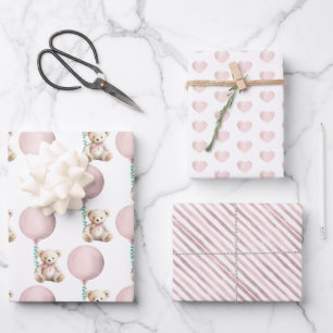 Blush Teddy Bear Baby Shower Wrapping Sheets