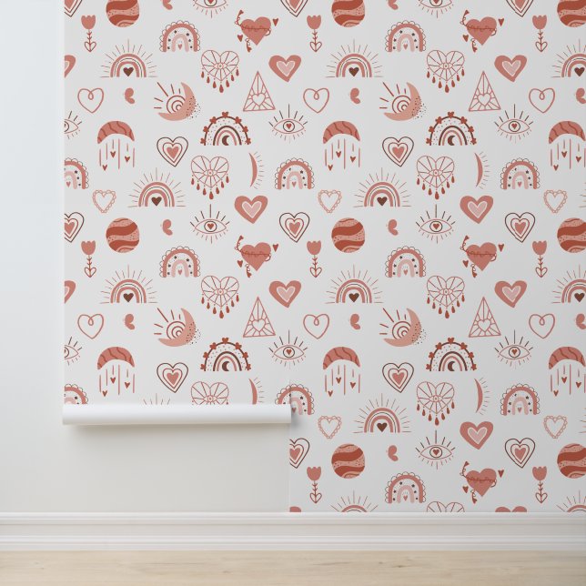 Blush | Terracotta Boho Heart Themed Pattern Wallpaper (Application)