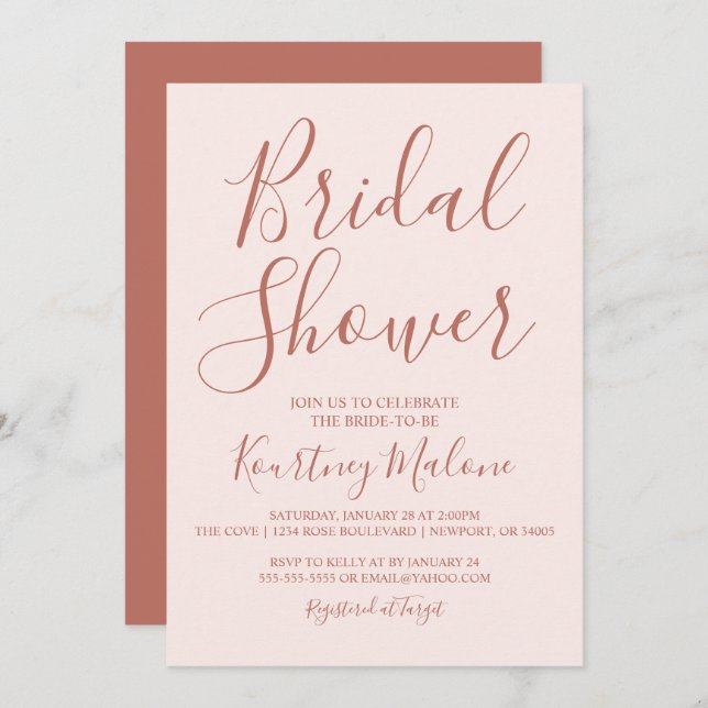 Blush & Terracotta Bridal Shower Invitation (Front/Back)