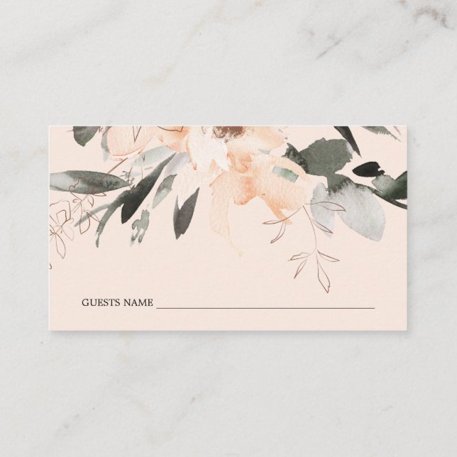 BLUSH TERRACOTTA BROWN WATERCOLOR FLORAL WEDDING PLACE CARD (Back)
