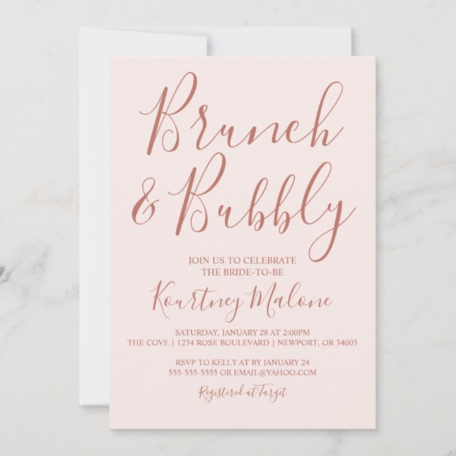 Blush & Terracotta Brunch & Bubbly Bridal Shower Invitation (Front)