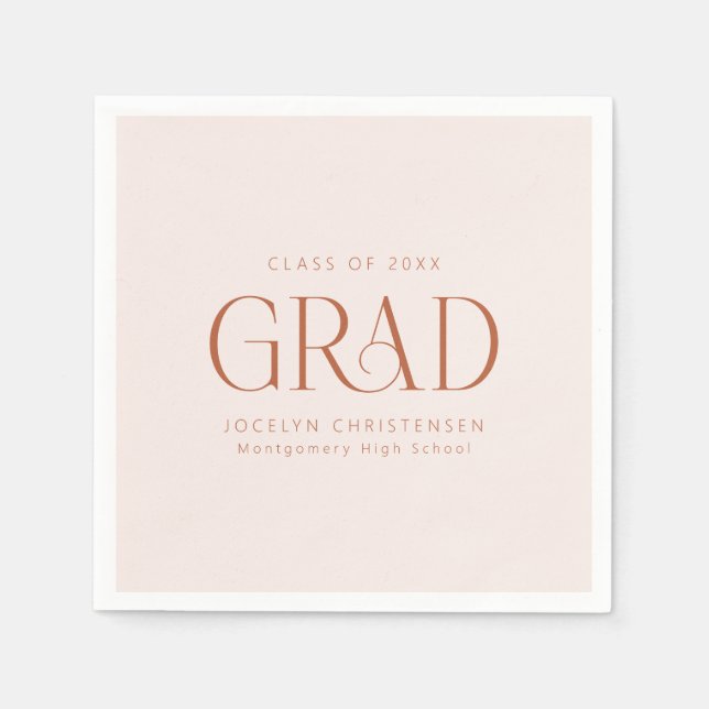 Blush Terracotta Custom Minimalist Grad Party Napkin (Front)