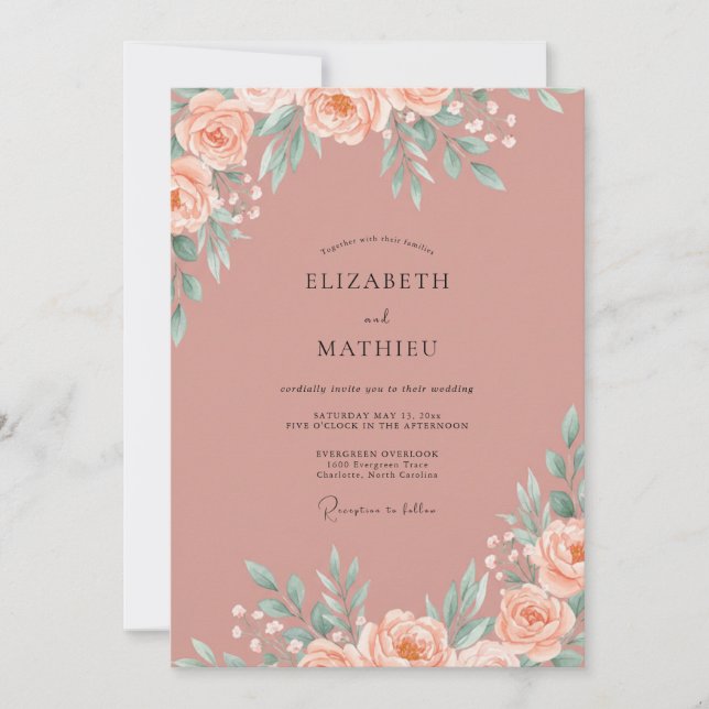Blush Terracotta Leaf Wedding Invitation (Front)