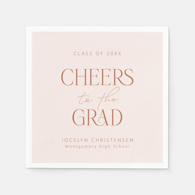 Blush Terracotta Personalized Cheers Grad Party Napkin (Front)