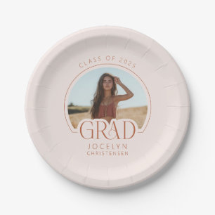 Blush Terracotta Personalized Photo Grad Party Paper Plate
