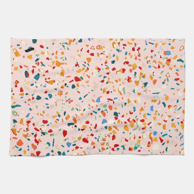 Blush Terrazzo | Pink Eclectic Speckles | Abstract Kitchen Towel (Horizontal)