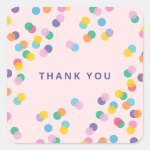 Blush Thank You Colorful Confetti Polka Dots Square Sticker