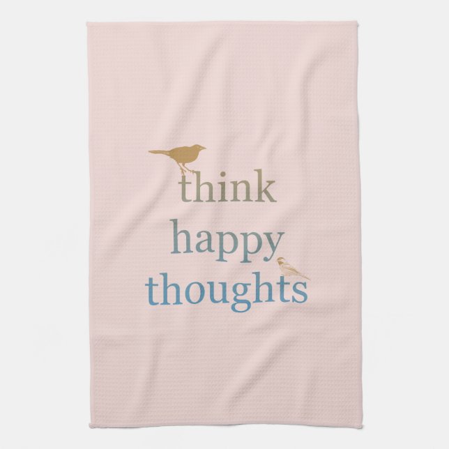 Blush Think Happy Thoughts Birds Kitchen Towel (Vertical)