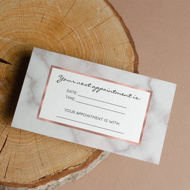 Blush tones pink rose gold white marble pattern appointment card (Blush tones pink rose gold white marble pattern)