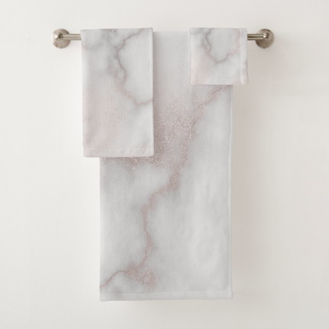 Blush tones pink rose gold white marble pattern bath towel set (Insitu)