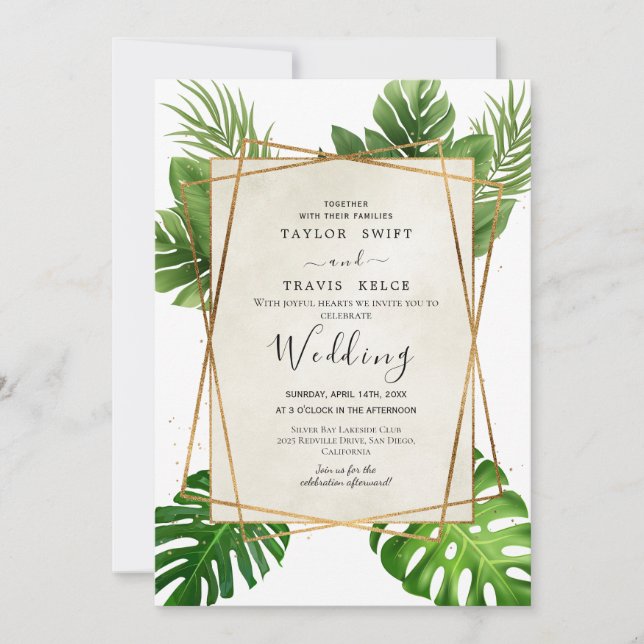 Blush Tropical Palm Wedding Invitation (Front)
