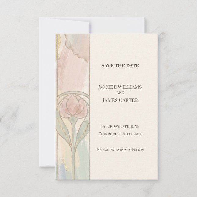 Blush Tulip Art Nouveau Save The Date Card (Front)