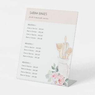 Blush Utensils Floral Whisk Bakery Service Price Pedestal Sign