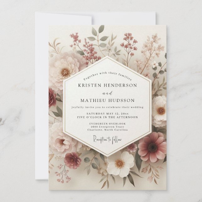 Blush Vintage Botanical Wedding Invitation (Front)