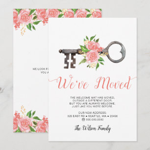 Blush Vintage Floral Key We Have Moved Moving Announcement