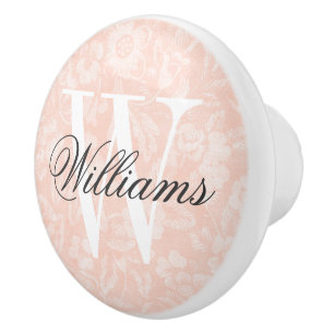 Blush Vintage Floral Print Monogram Ceramic Knob