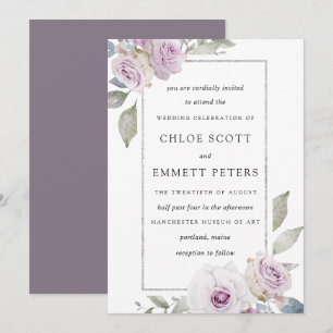 Blush violet Rose Floral Silver Faire-part de mari
