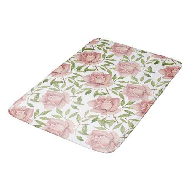 Blush Violet Watercolor Roses Bath Mat (Angled)