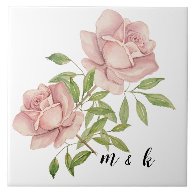 Blush Violet Watercolor Roses Tile (Front)