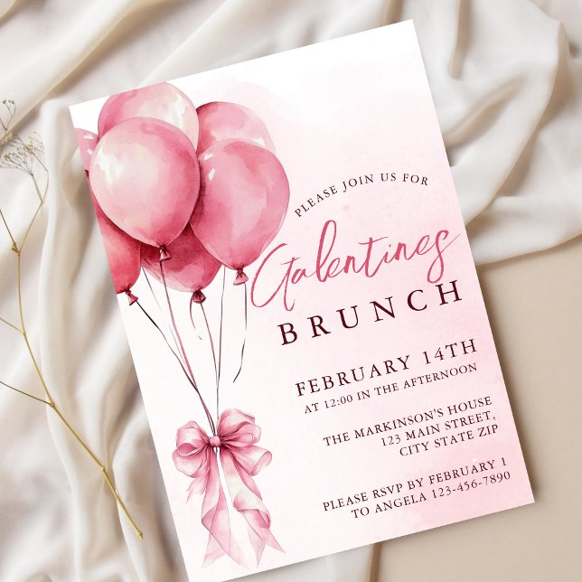 Blush Watercolor Balloon Galentines Brunch  Invitation (Creator Uploaded)
