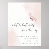 Blush Watercolor Butterfly Baby Shower Welcome Poster (Front)