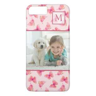 Blush Watercolor Butterfly Monogram Photo Case-Mate iPhone Case