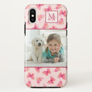 Blush Watercolor Butterfly Monogram Photo Case-Mate iPhone Case