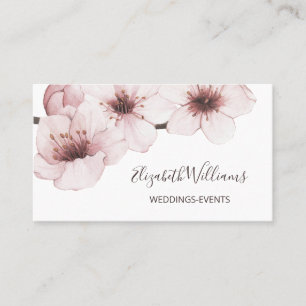Blush Watercolor Cherry Blossom    Qr Code Business Card