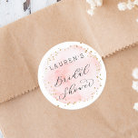 Blush Watercolor Circle Bridal Shower Classic Round Sticker<br><div class="desc">This bridal shower sticker features a painted watercolor circle in blush pink with faux gold dots accents.  For more advanced customization of this design,  please click the "Customize" button to change fonts,  sizes and colours. Matching items are also available.</div>