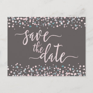 Blush Watercolor Confetti Wedding Save the Date Announcement Postcard