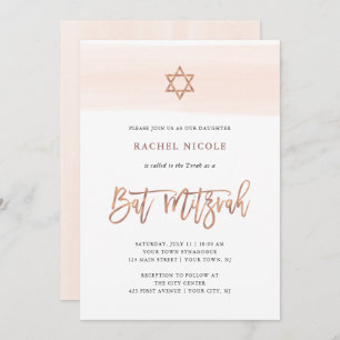 Blush Watercolor   Faux Rose Gold Bat Mitzvah Invitation