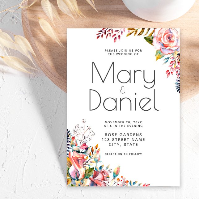 Blush Watercolor Floral Border Elegant Wedding Invitation (Creator Uploaded)