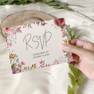 Blush Watercolor Floral Border Wedding RSVP Card