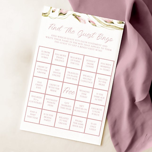 Blush Watercolor Floral Bridal Shower Bingo Game (Creator Uploaded)