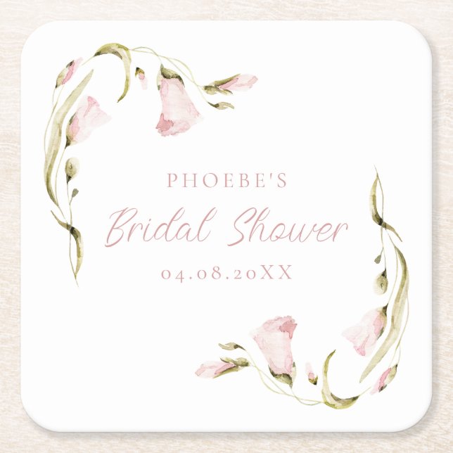 Blush Watercolor Floral Bridal Shower Coaster (Front)