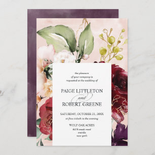 Blush Watercolor Floral Frame Wedding Invitation