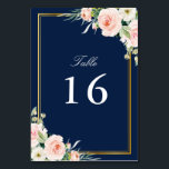 blush watercolor floral gold frame wedding table number<br><div class="desc">a lovely floral frame with watercolor blush pink flowers. The text and colours on this card can be personalized.</div>