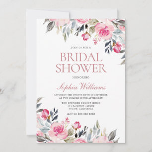Blush Watercolor Floral Greenery Bridal Shower Invitation