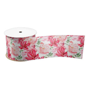 Blush Watercolor Floral Pattern Satin Ribbon