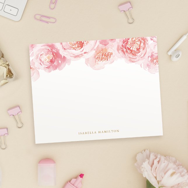 Blush watercolor floral Personalized Stationery Card (Blush watercolor floral Personalized Stationery Note Card)