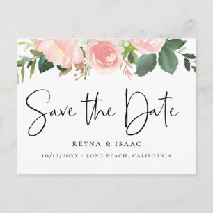 Blush Watercolor Floral Save the Date Announcement Postcard