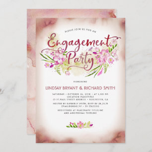 Blush Watercolor Floral Script Engagement Party Invitation